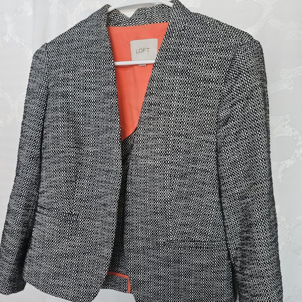 Loft | Stylish Black And White Open Front Blazer